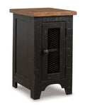Signature Design By Ashley Valebeck Rustic Farmhouse Chair Side End Table With Cabinet Door, Distressed Black