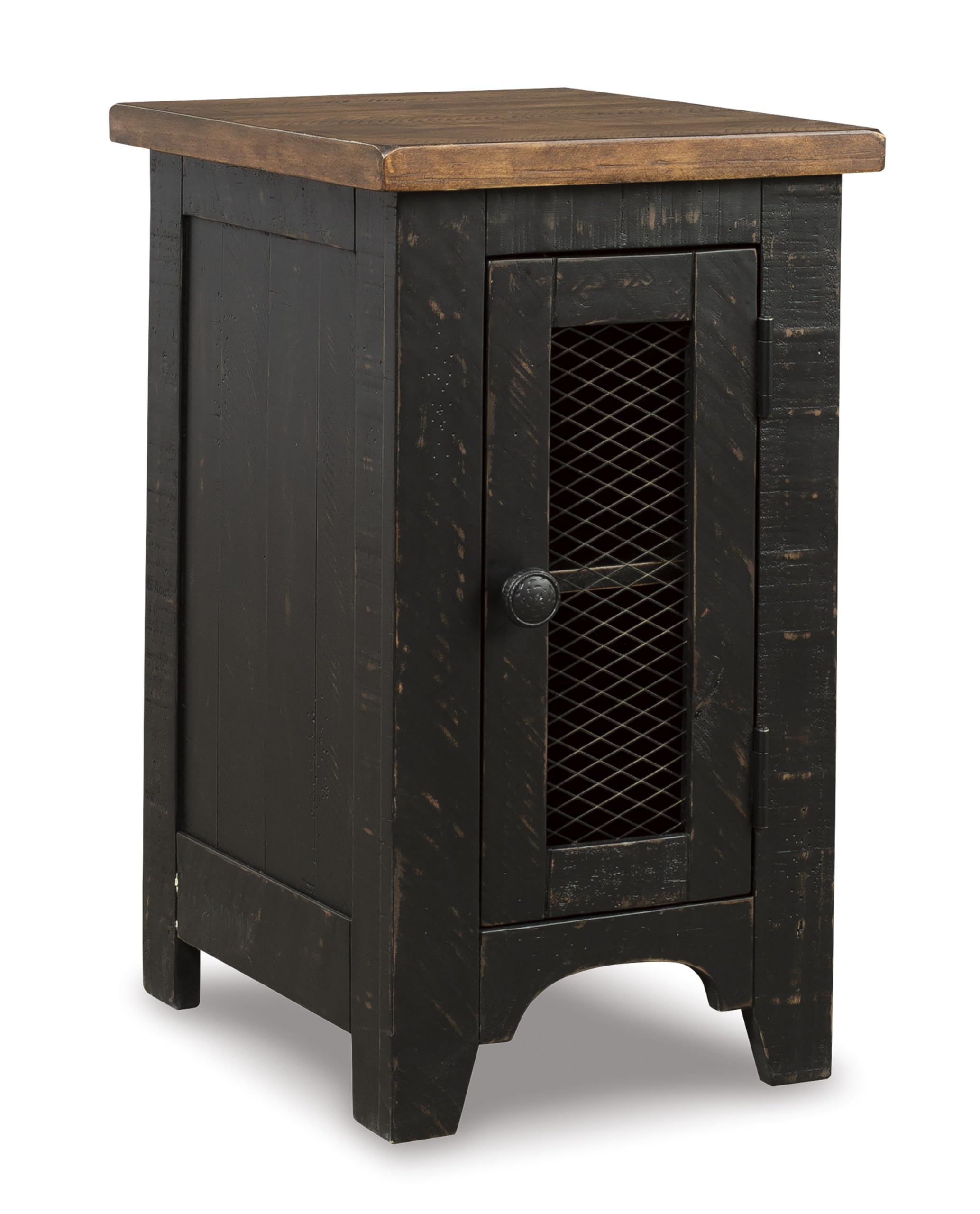 Signature Design By Ashley Valebeck Rustic Farmhouse Chair Side End Table With Cabinet Door, Distressed Black
