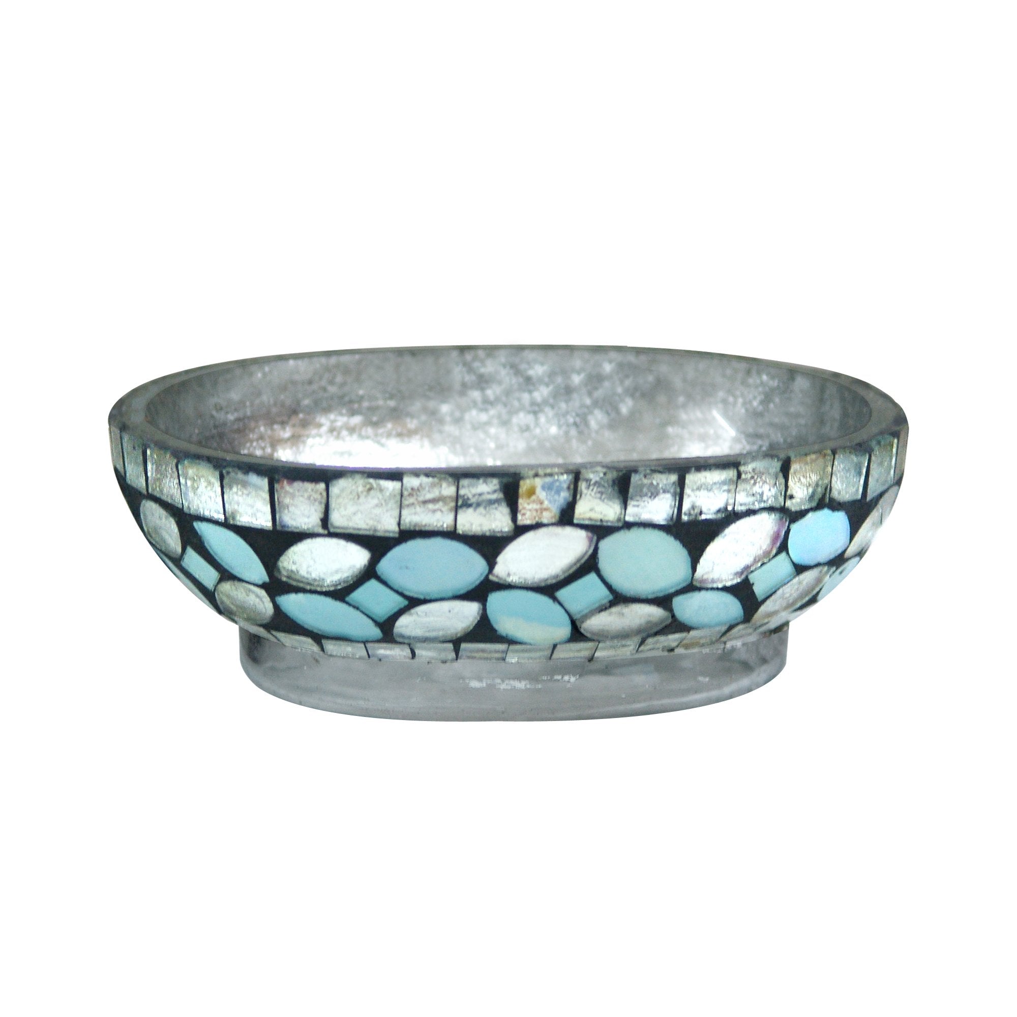 nu steel Sea Foam Soap Bar Dish in Aqua Blue/Silver Glass Mosaic/ Stainless Steel for Bathrooms & Vanity Spaces