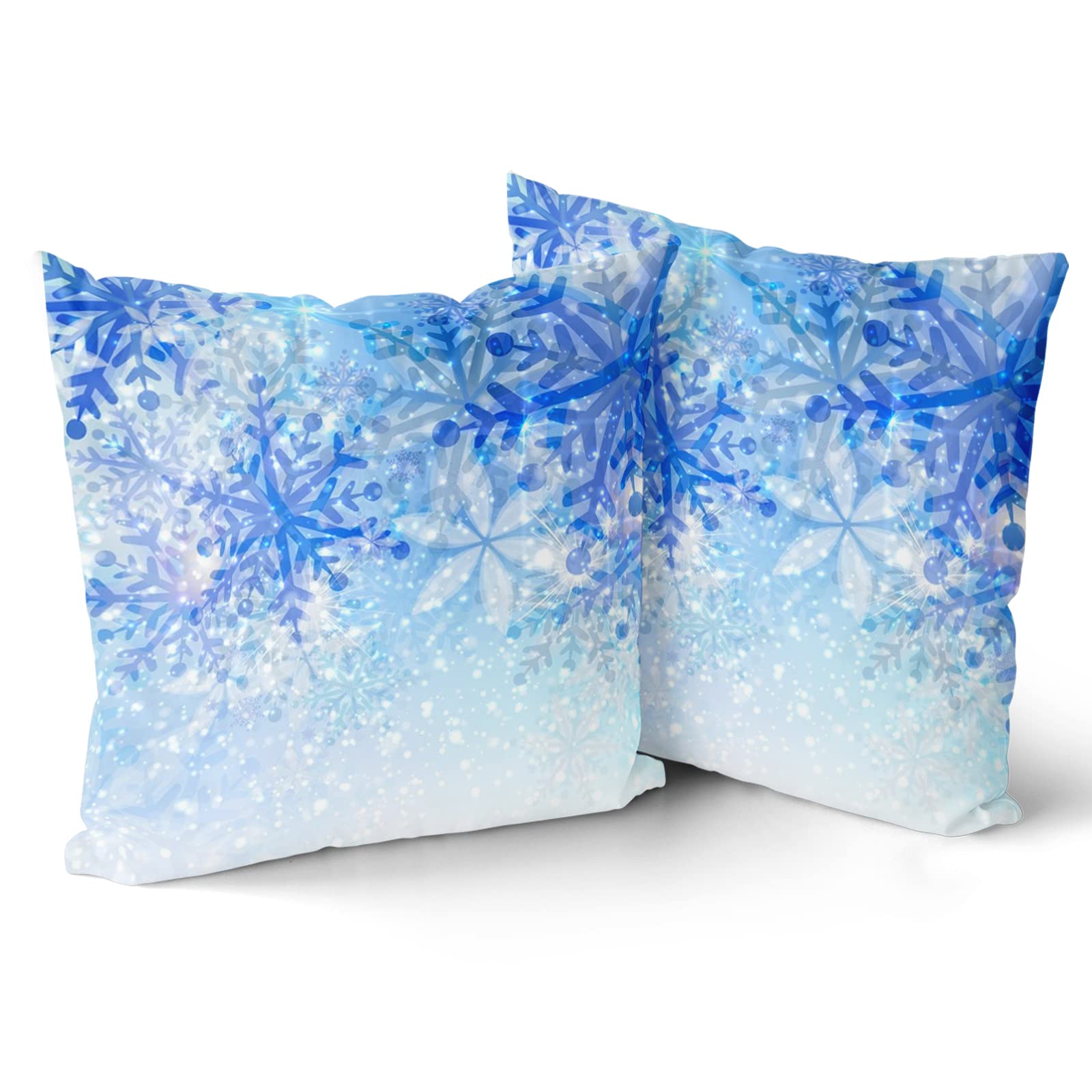 Giwawa 2Pcs White Blue Snowflakes Throw Pillow Covers, Merry Christmas Snow Pillowcases 20X20 Inch, Winter Xmas Falling Crystal