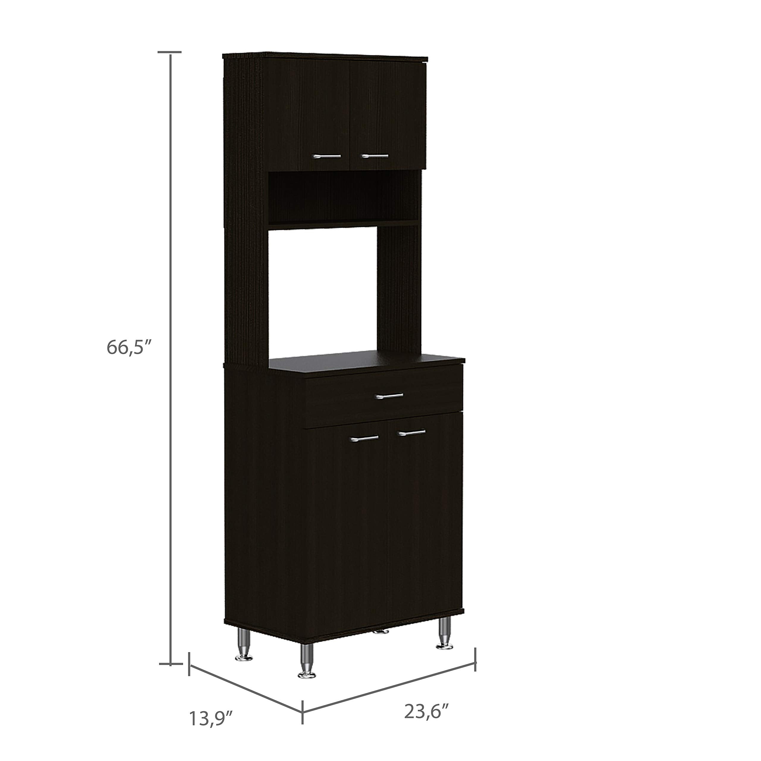 Helis 60 Kitchen Pantry 66,5&quot; H with Microwave Shelf, Two Storage Cabinets, Black