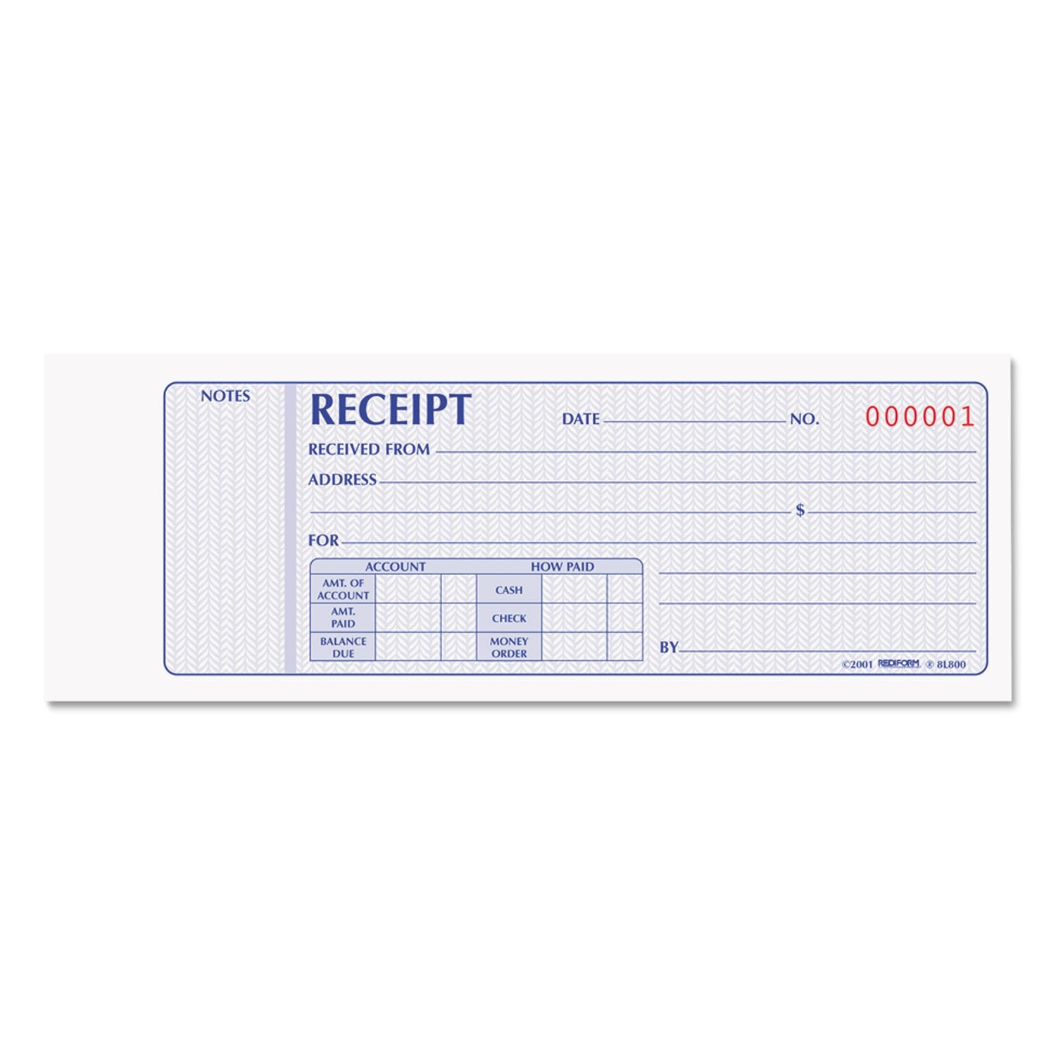 Rediform Money Receipt Book, 2.75 X 7.625 Inches, 100 Pages (8L800)