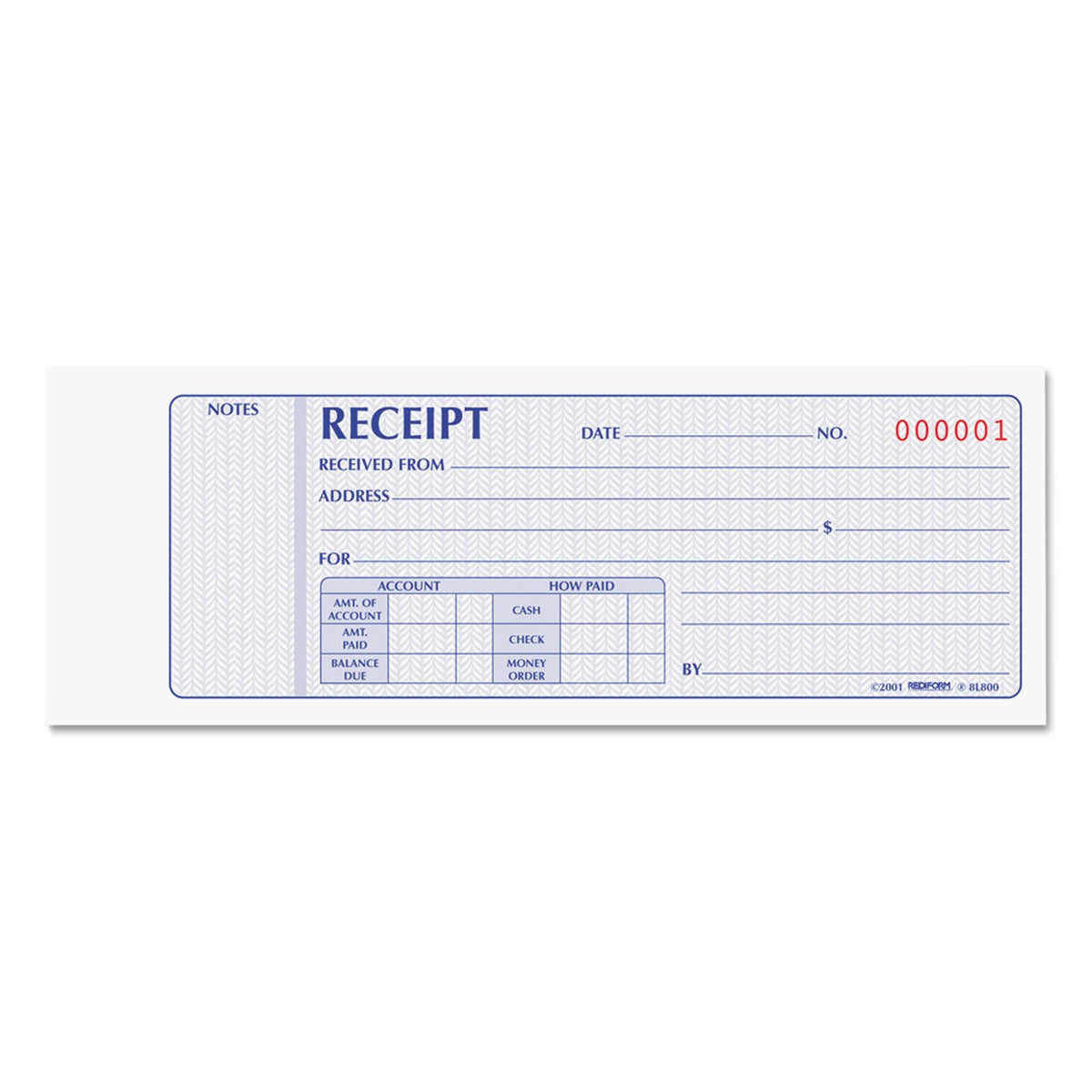Rediform Money Receipt Book, 2.75 X 7.625 Inches, 100 Pages (8L800)