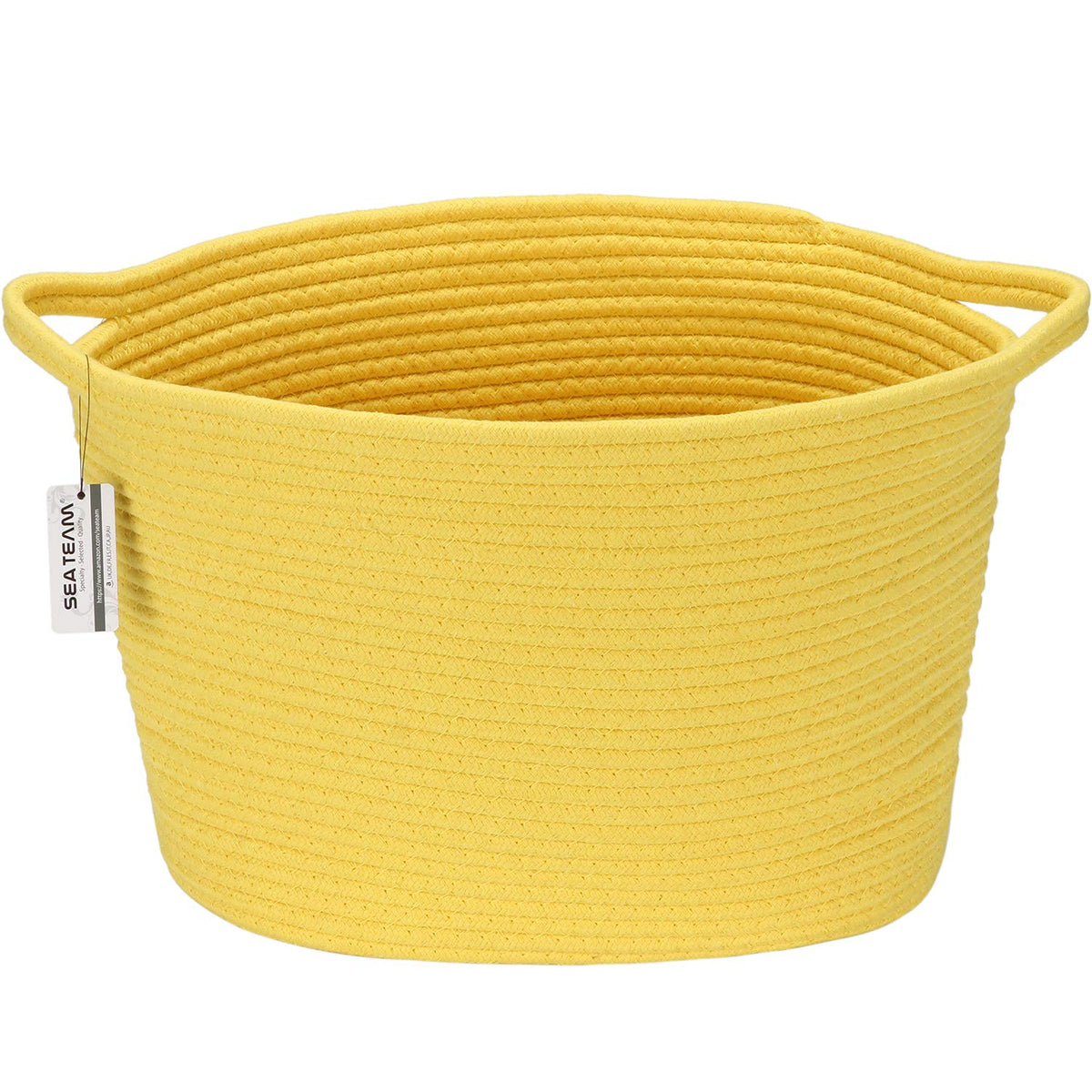Sea Team Storage Basket, Woven Cotton Rope Basket with Handles, Yellow