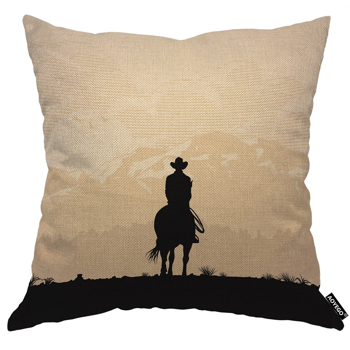 Aoyego Cowboy Riding Horse At Sunset Throw Pillow Cover Lonesome Travel Canyon Mountain Silhouette Pillow Case 18X18 Inch Decora