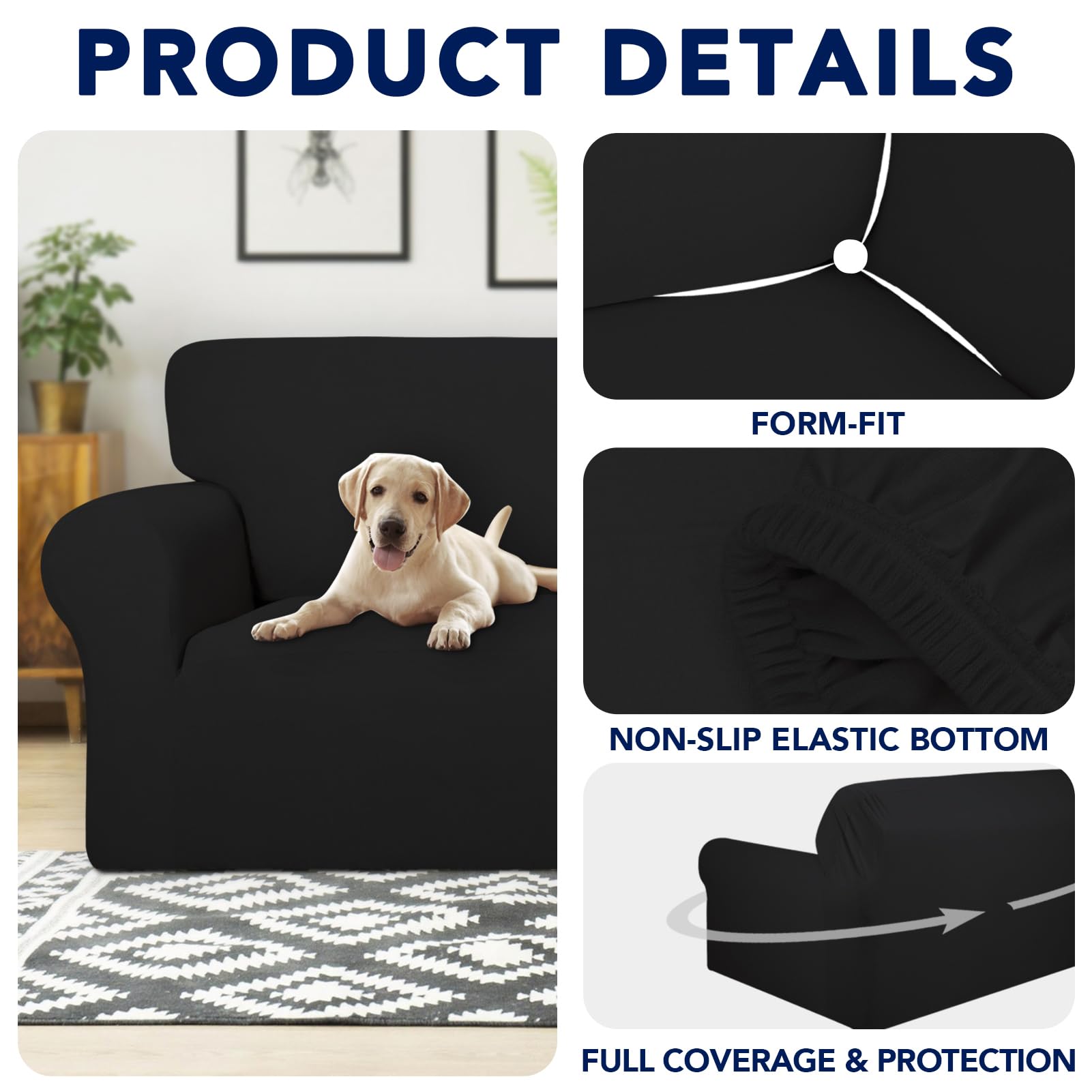 Purefit 100% Dual Waterproof Couch Cover Slipcovers For Couches And Sofas - Stretch Non Slip Fleece Sofa Covers Washable, Leakproof Furniture Protector For Kids, Pets, Dog (Sofa, Black)