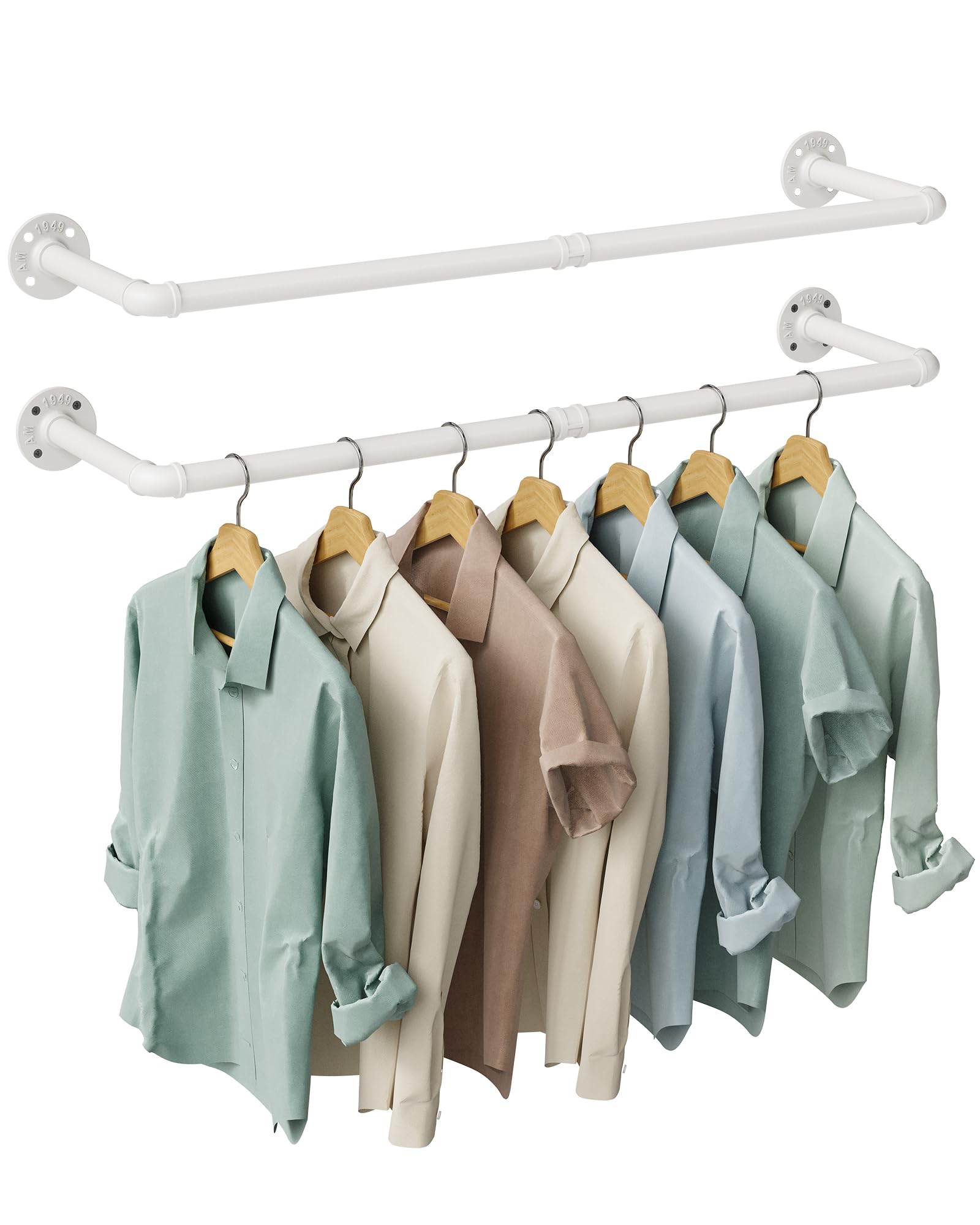 OROPY Industrial Pipe Clothes Rack Wall Mounted Set of 2, 38.4 inches Heavy Duty Iron Pipe Clothing Garment Rail, Multi-Purpose 