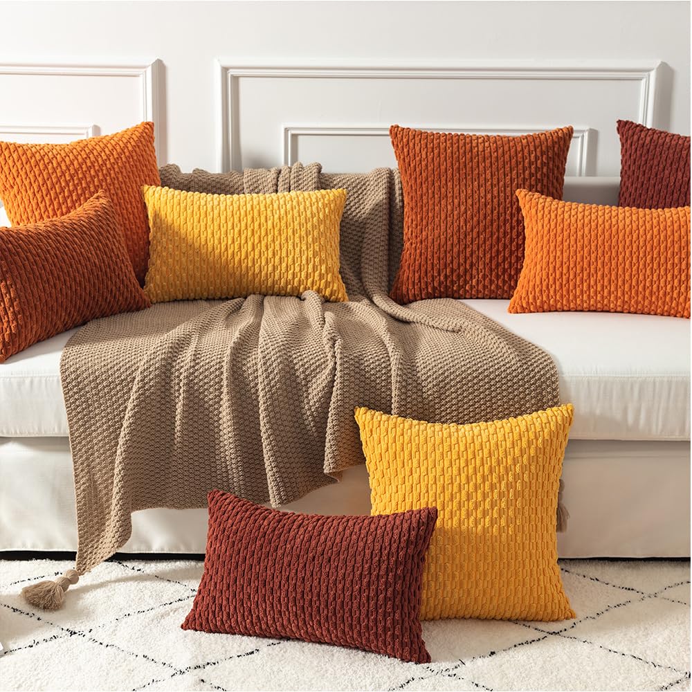 Kevin Textile Pack Of 2 Corduroy Decorative Throw Pillow Covers 26X26 Inch Soft Boho Striped Pillow Covers Modern Farmhouse Home Decor For Spring Sofa Living Room Couch Bed Burnt Brick