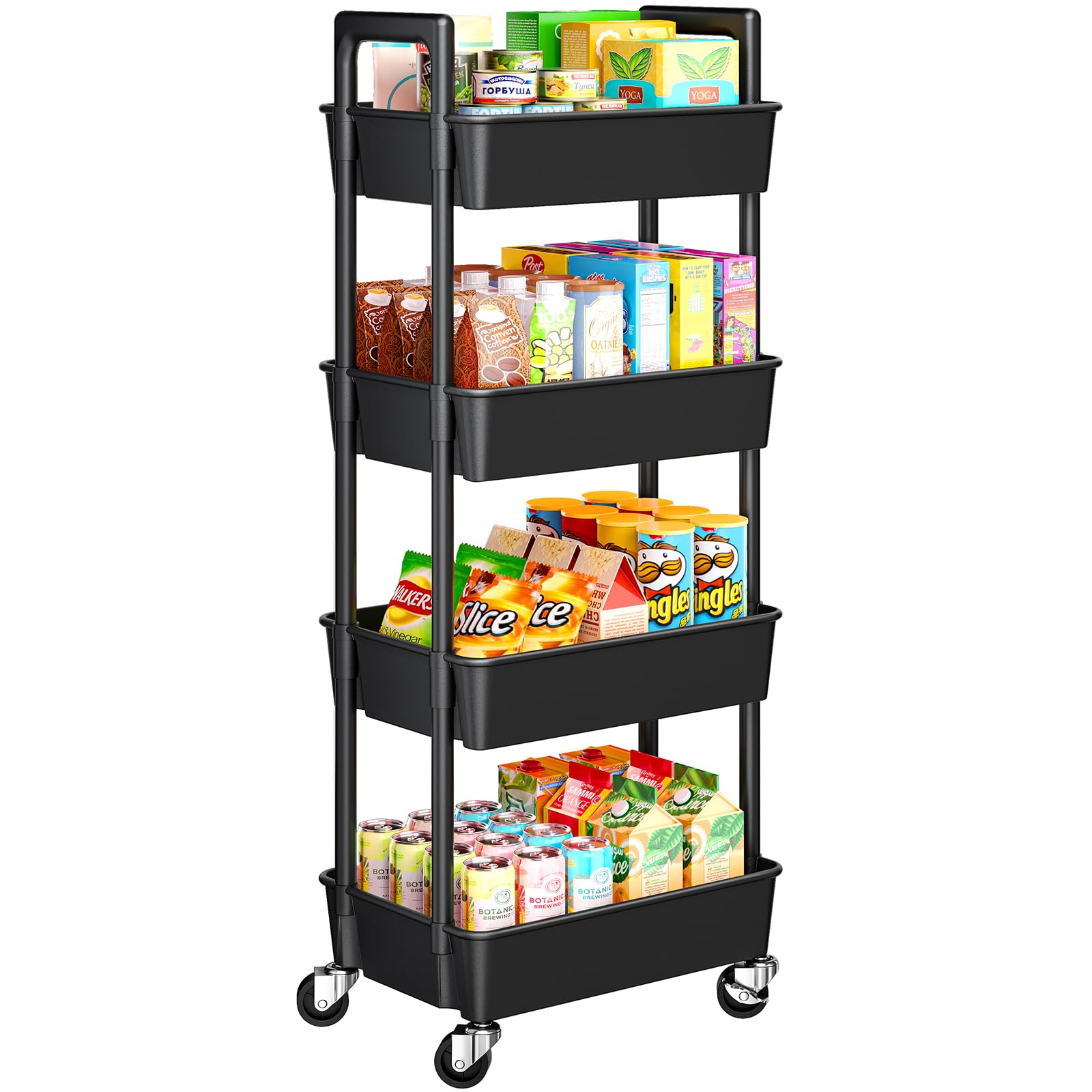 Pipishell 4-Tier Rolling Cart, Plastic Cart with Lockable Wheels & Reinforced Handle, Lightweight Utility Storage for Nursery, B