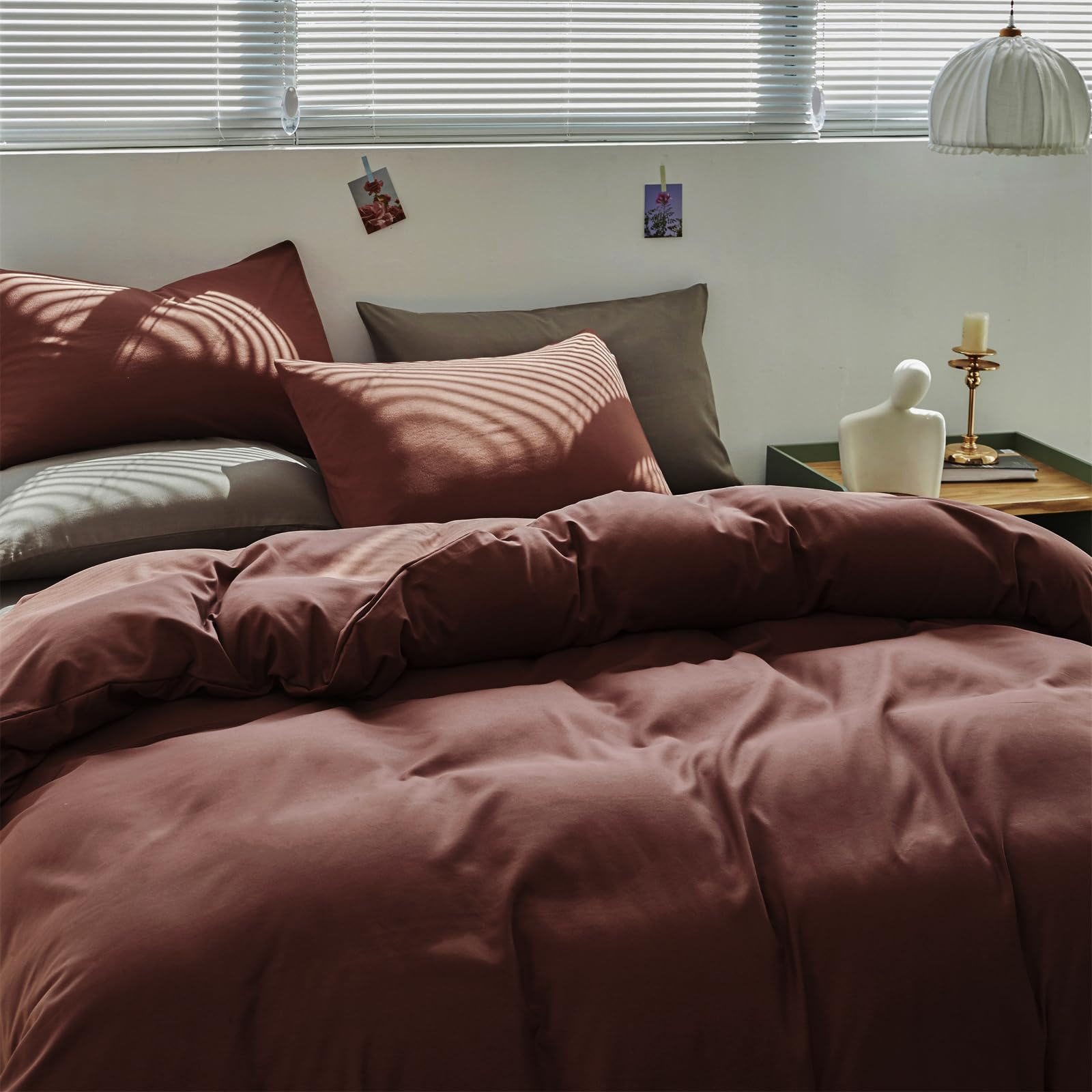 Karever Brick Red Comforter Set Twin Clay Color Bedding Set Women 3 Pieces Brown Marsala Color Blanket Set Solid Brick Red Comfo