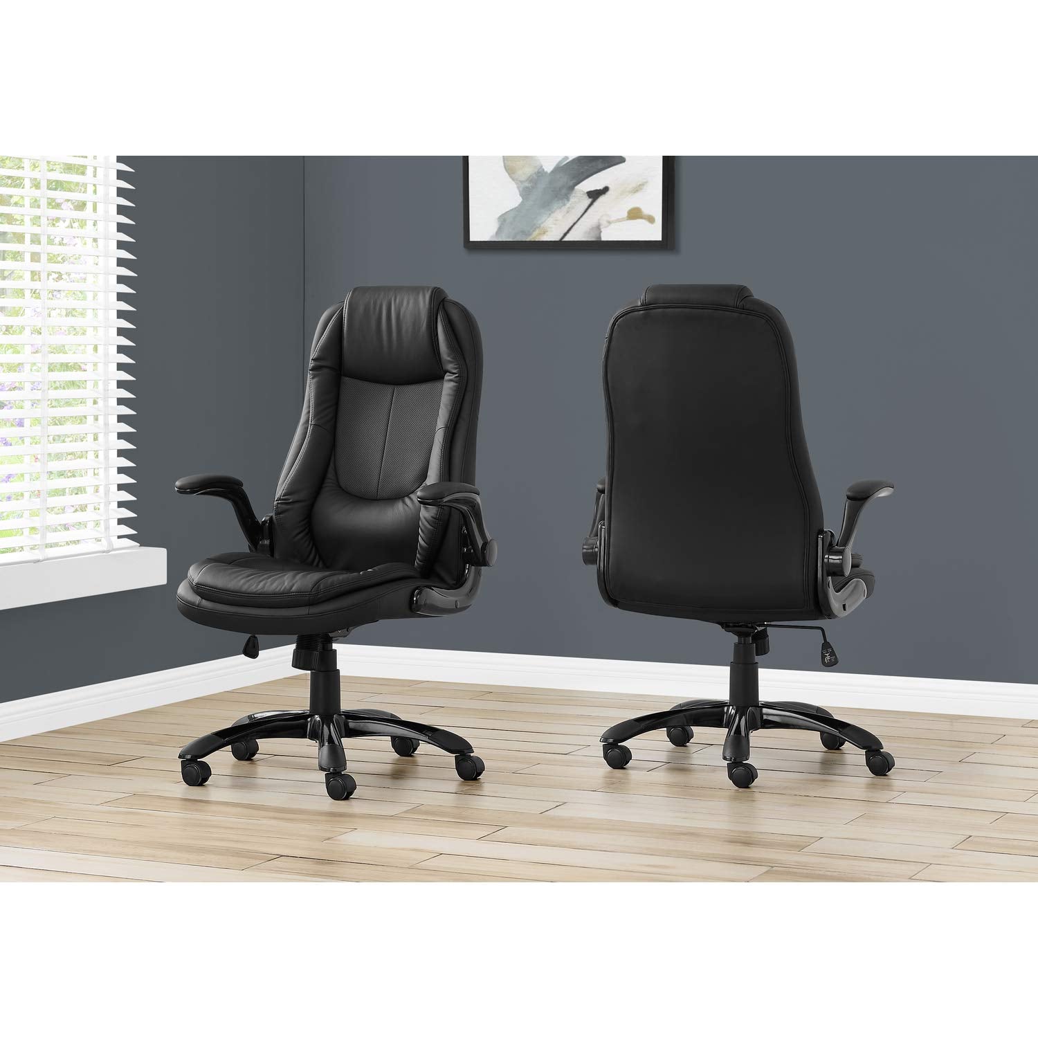 Monarch Specialties BLACK LEATHER-LOOK/HIGH BACK EXECUTIVE OFFICE CHAIR