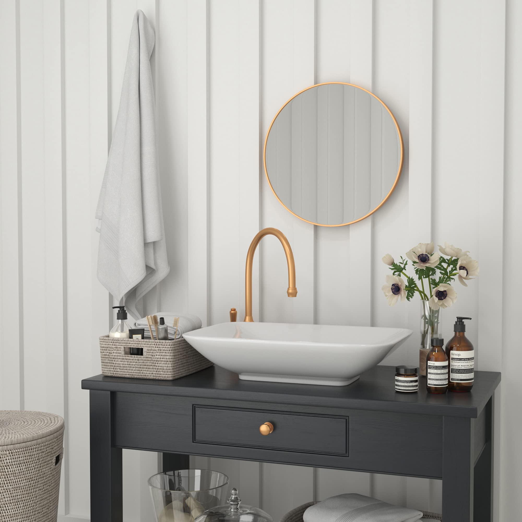 Flash Furniture Julianne Large Round Wall Mirror - Gold Circle Accent Mirror - 20" Vanity Mirror - For Bathroom, Vanity, Entryway, Dining Room, & Living Room