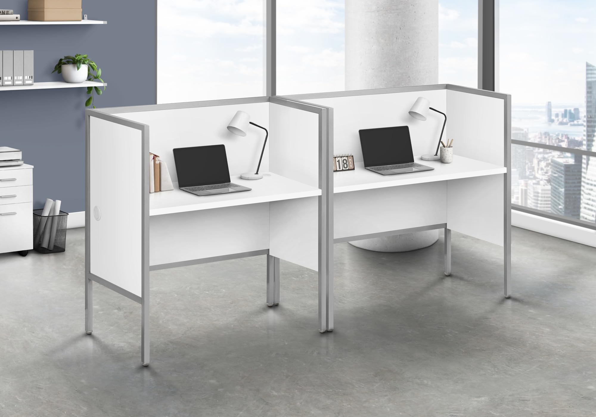Monarch Specialties I 7729 Office Cubicle, 48' L, Desk, Work, Commercial Grade, White Laminate, Silver Metal