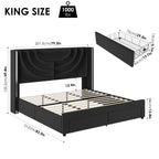 Hithos King Upholstered Led Bed Frame With 2 Storage Drawers, Velvet Platform Bed With Wingback Headboard, Solid Wooden Slats Support, No Box Spring Needed, Headboard Splicing Design