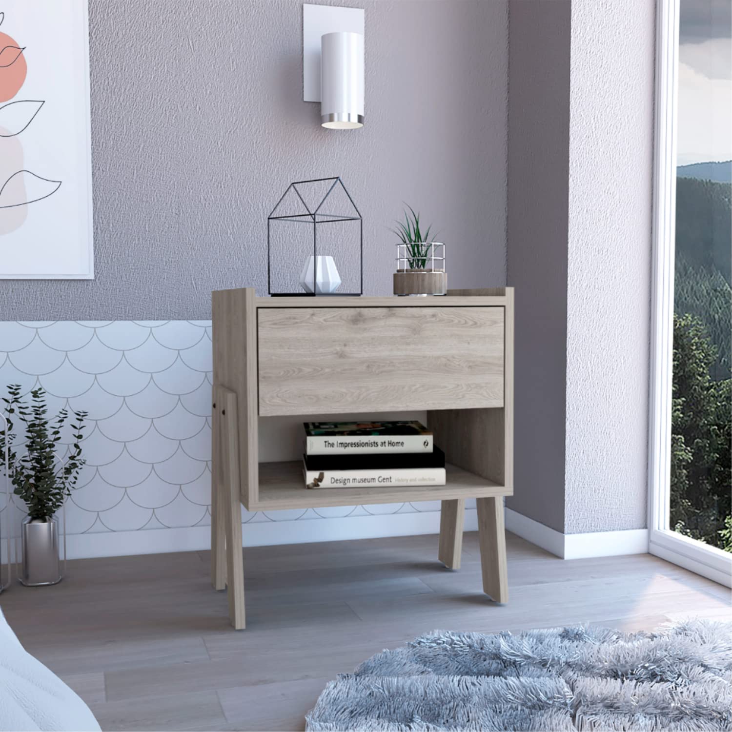 DEPOT E-SHOP Nightstand 22" H, 1 Drawer, 1 Open Shelf, Light Gray