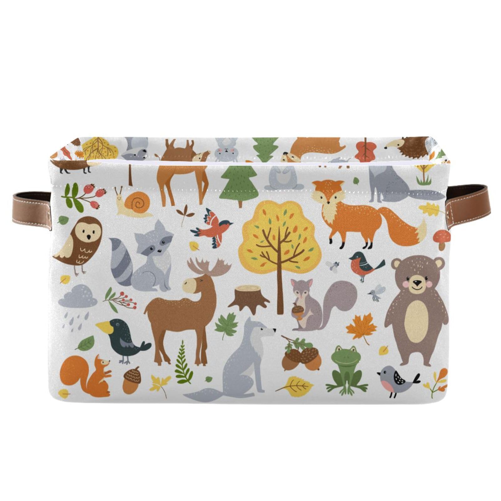 XUWU Storage Basket Bin Cute Woodland Animals Organizer Collapsible Shelf Basket Cube with Handle for Nursery Bedroom Bathroom