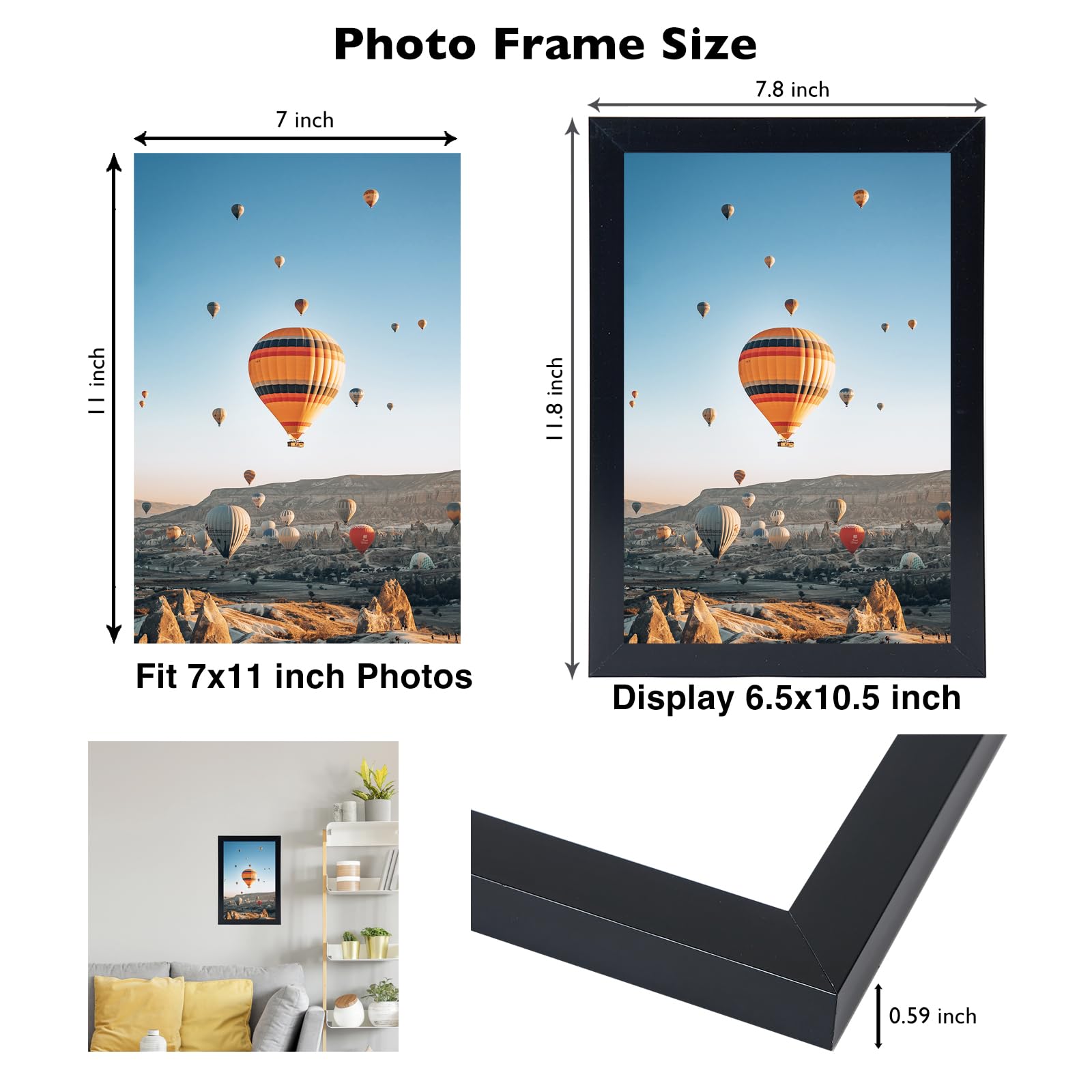 Jcjmy 7X11 Picture Frame Set Of 6 Black For Wall Hanging Or Tabletop- Wall Mounting Horizontally Or Vertically, 7 X 11 Wall Gall