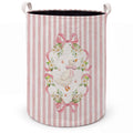 Wukycenbin Preppy Pink Striped Goose Laundry Basket with Handles