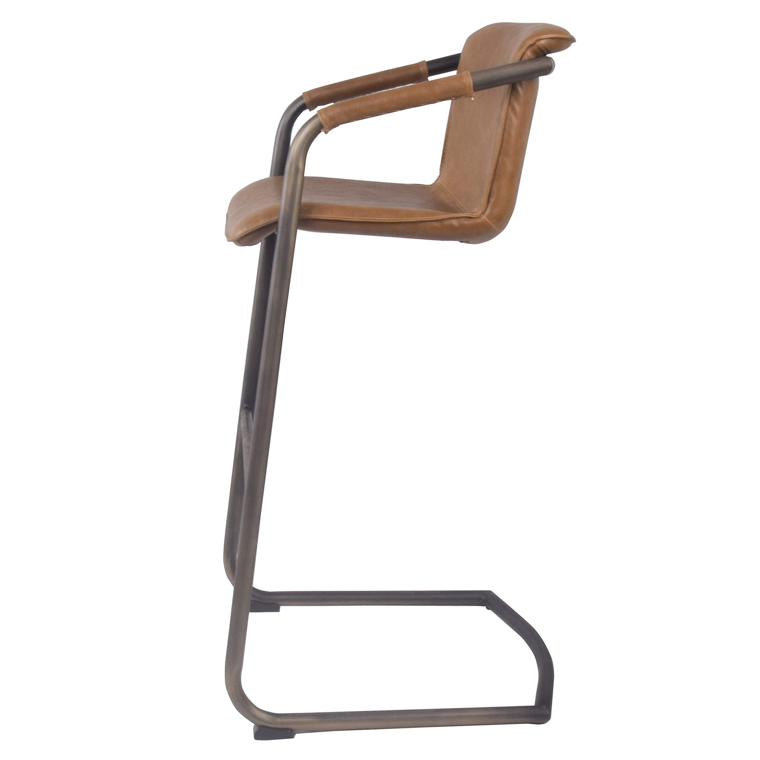 New Pacific Direct Indy Pu Leather Bar, Set Of 2 Bar & Counter Stools, Antique Cigar Brown