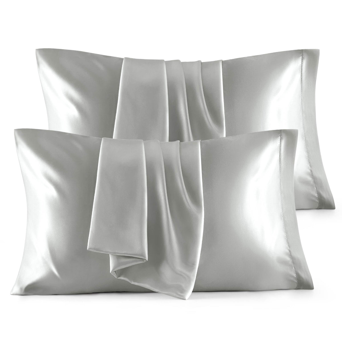 Bedsure King Size Satin Pillowcase Set Of 4 - Silver Grey Pillow Covers For Hair And Skin 20X36 Inches With Envelope Closure, Si
