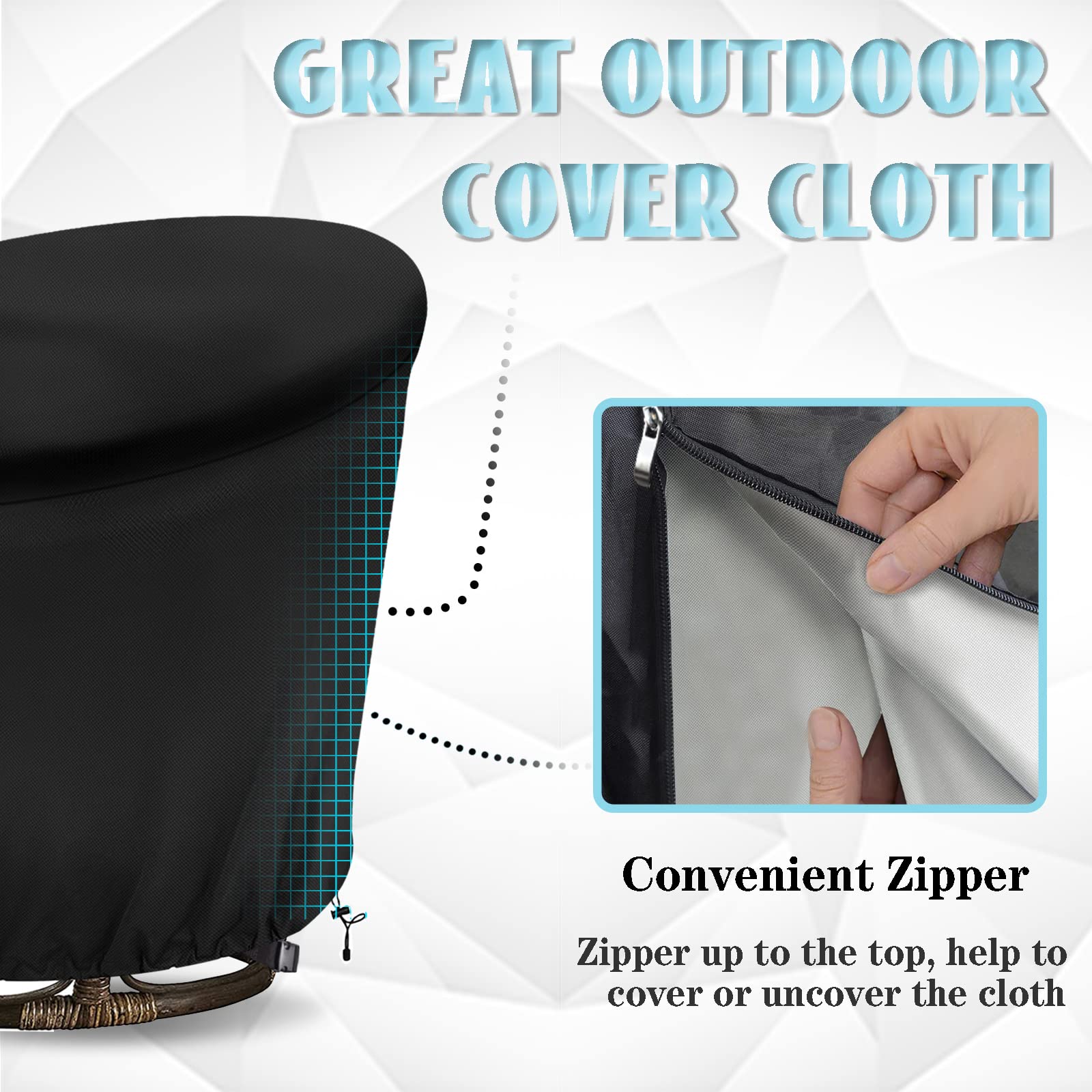 Iceberg Elf Papasan Chair Cover Waterproof,(For 47In Outdoor Papasan Chairs Covers Black) Zipper Design, Easy To Put On And Take