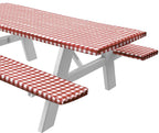 Sorfey Vinyl Picnic Table And Bench Fitted Tablecloth Cover, Checkered Design, Flannel Backed Lining, 30 X 96 Inch, 3-Piece Set, Red