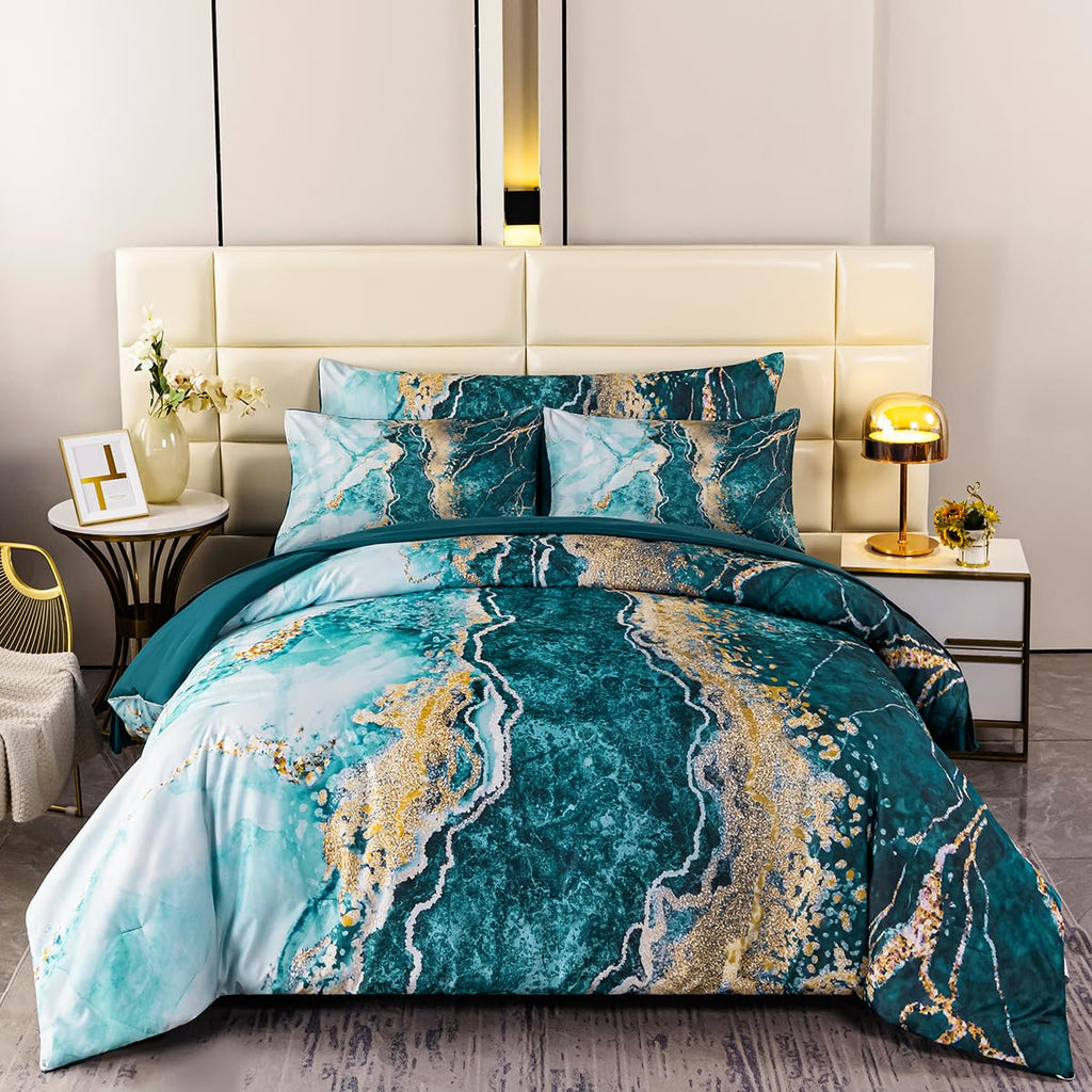 Perfemet 6 Pcs Brown Marble Bedding Set King Watercolor Tie Dye Printing Comforter Set With Sheets Abstract Artwork Brown And Go