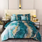 Perfemet 6-Piece Bed In A Bag Queen Set Aqua Gold Watercolor Marble Comforters With Sheet Soft Luxury Retro Artwork Aqua Green T