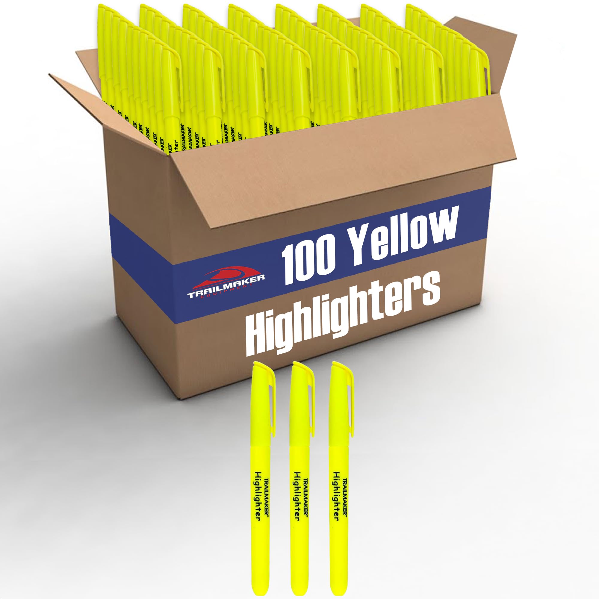 Trail Maker 100 Packs Of Bulk Yellow Highlighters In Bulk | Bright Wholesale Highlighters For Classrooms, School Kids, Teachers,