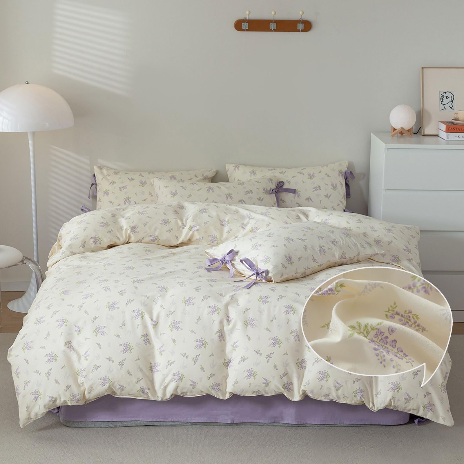 Purple Duvet Cover Set Full 3 Pieces Lavender Floral Duvet Cover With Zipper Closure,Cottagecore Bedding Set 100% Cotton Vintage