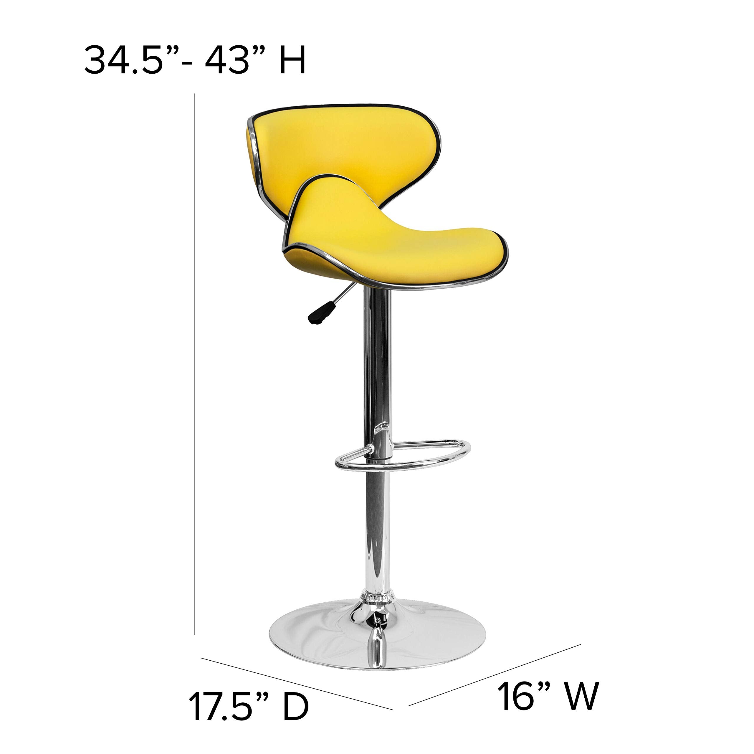 Flash Furniture Devin Contemporary Cozy Mid-Back Yellow Vinyl Adjustable Height Barstool with Chrome Base
