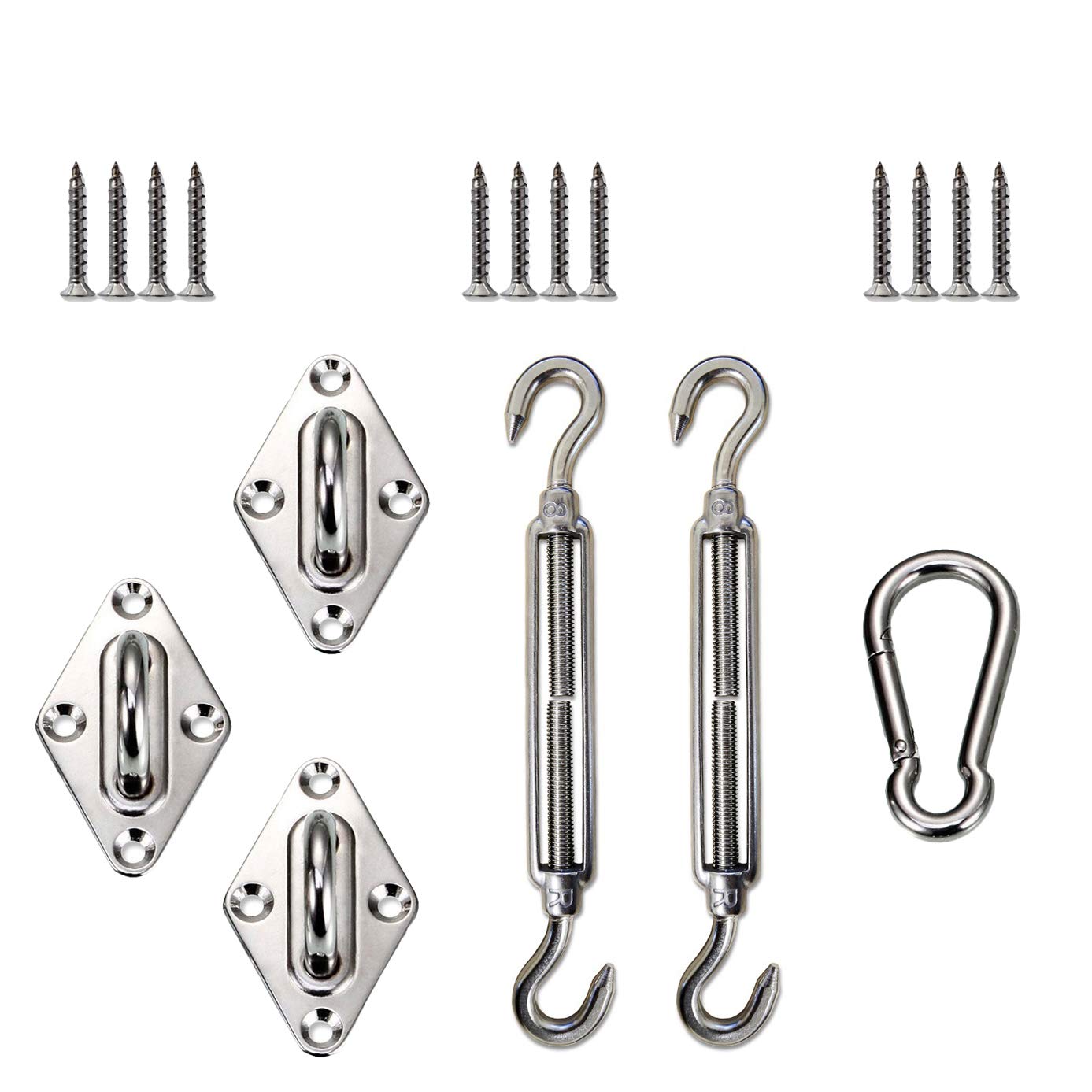 E&K Sunrise Set Of 1 Sun Shade Sail Hardware Kit For Triangle Sun Shade Sail Installation With 8 Inches Turnbuckles, Stainless S
