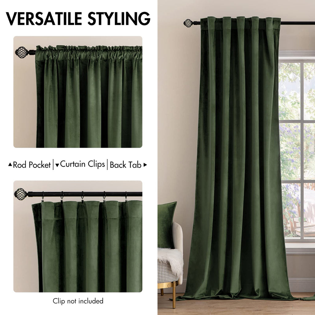Miulee Velvet Curtains 108 Inches Long 2 Panels - Luxury Blackout Curtains For Bedroom Living Room Thermal Insulated Super Soft Window Drapes Rod Pocket & Back Tab, Olive Green