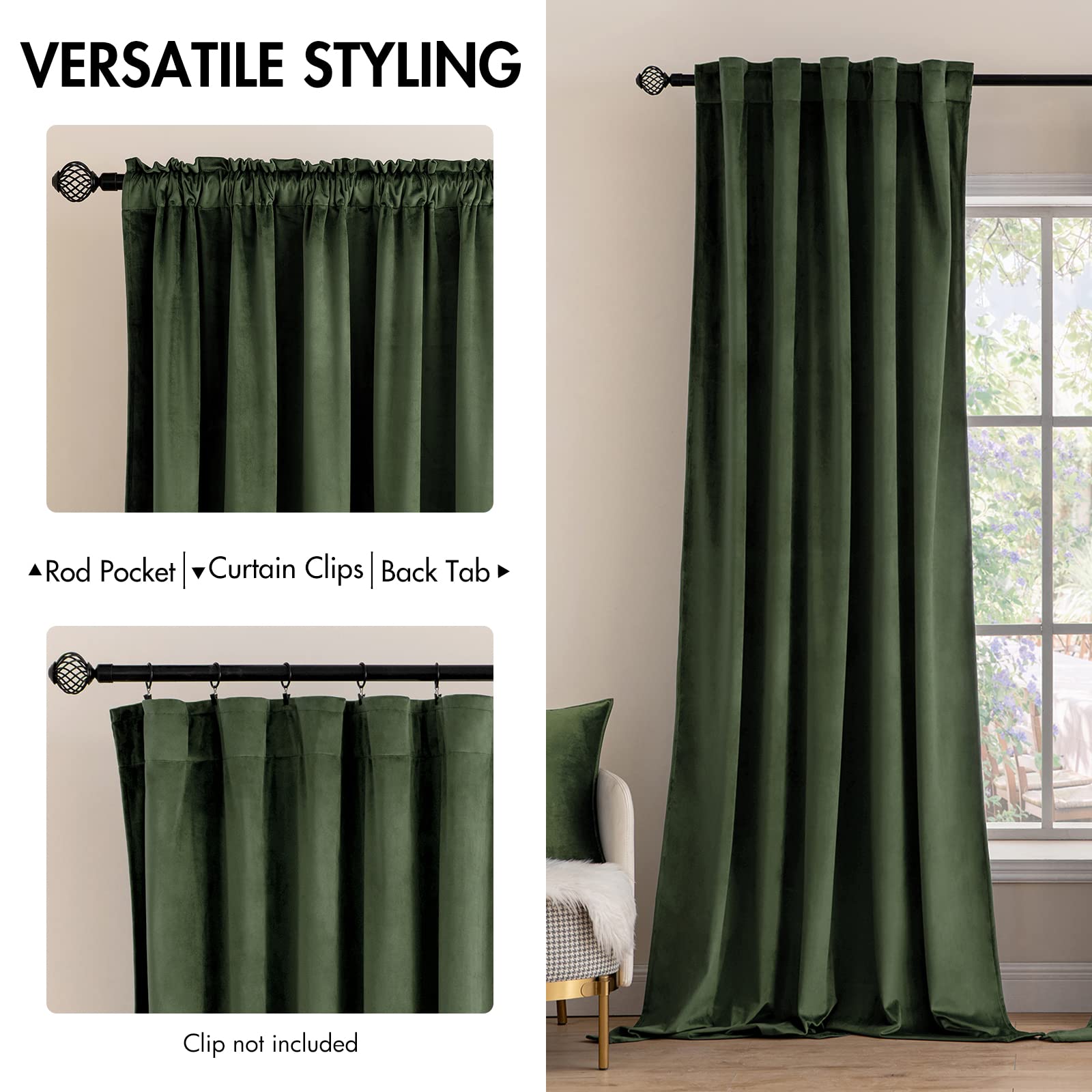 Miulee Velvet Curtains 96 Inches 2 Panels - Luxury Blackout Curtains For Bedroom Living Room Thermal Insulated Super Soft Window Drapes Rod Pocket & Back Tab, Olive Green, W52 X L96 Inches
