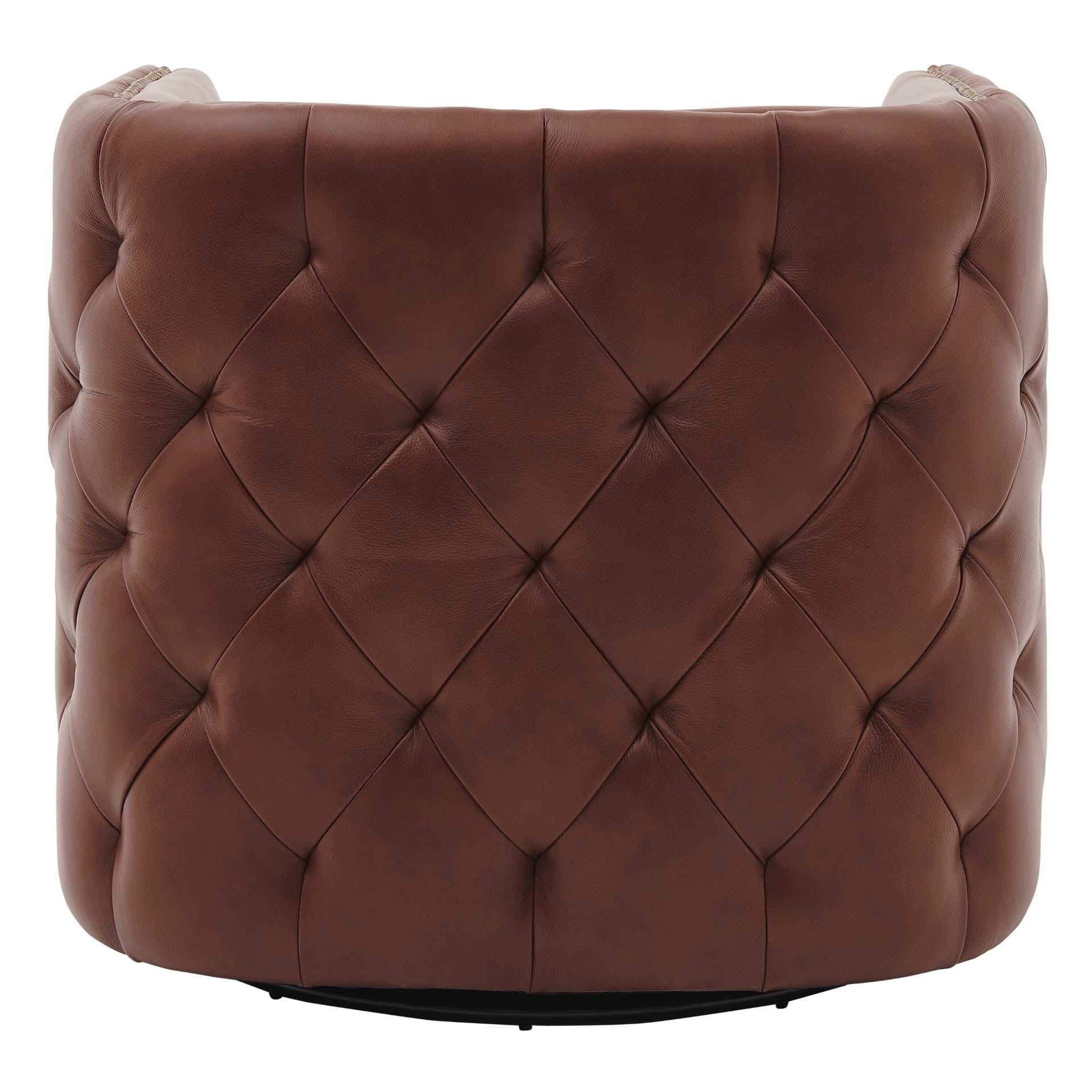 Overstock Leslie Top Grain Leather Swivel Tufted Chair Brown