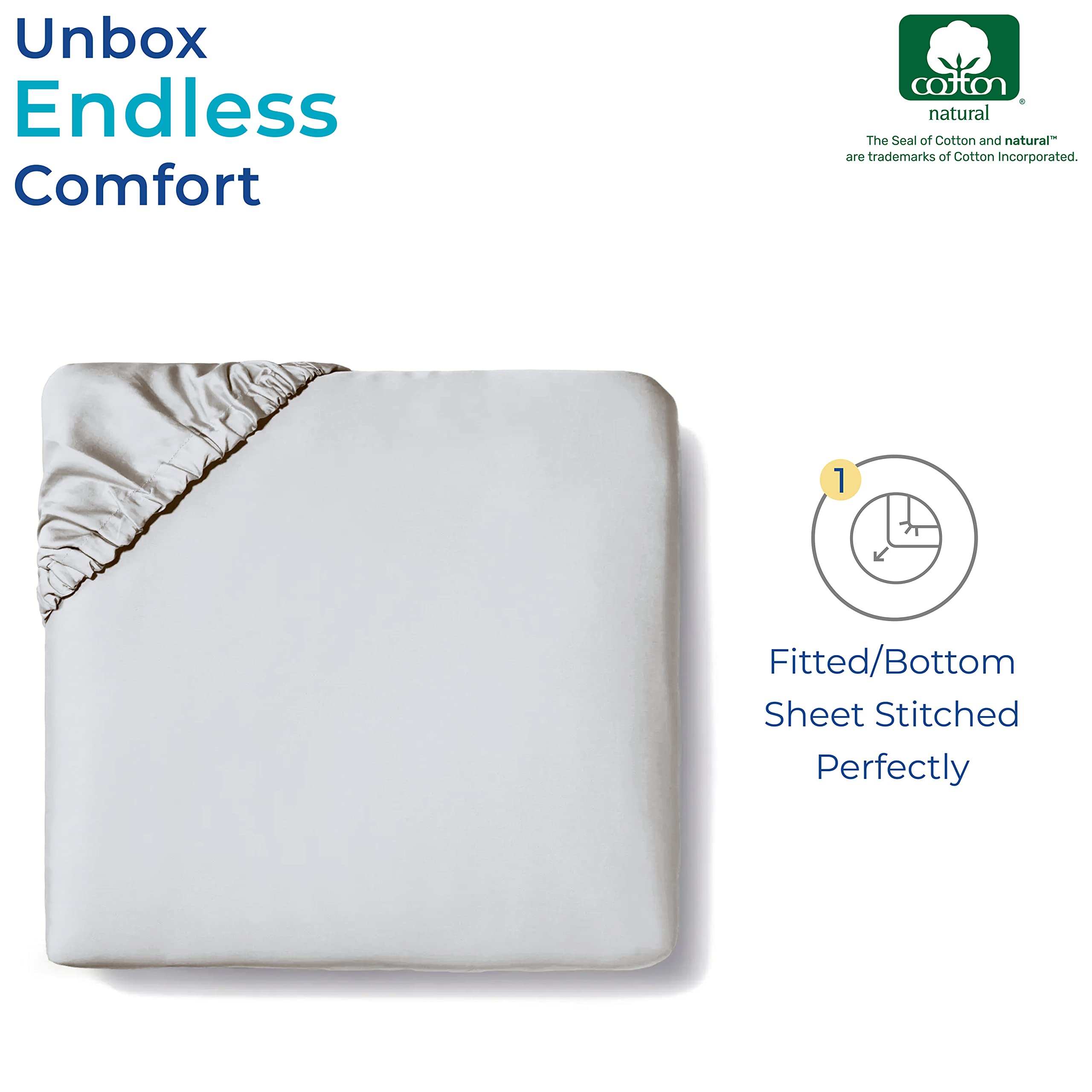 Thread Spread Luxury Egyptian Cotton Twin Fitted Sheet Only - 1000-Thread-Count 22' Twin Deep Pocket Fitted Sheet, Soft, Sateen Weave, Extra Long Staple Egyptian Cotton Twin Bottom Sheet - Silver Grey