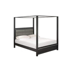East West Furniture 2-Piece Denali Modern Wooden Bedroom Set-Adjustable LED Lighting Headboard Queen Size Bed and a Small Chest of Drawers, Brush Gray
