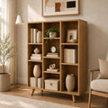 Manora 10Cube Bookcase, MidCentury Bookshelf with Solid Wood Legs, Oak
