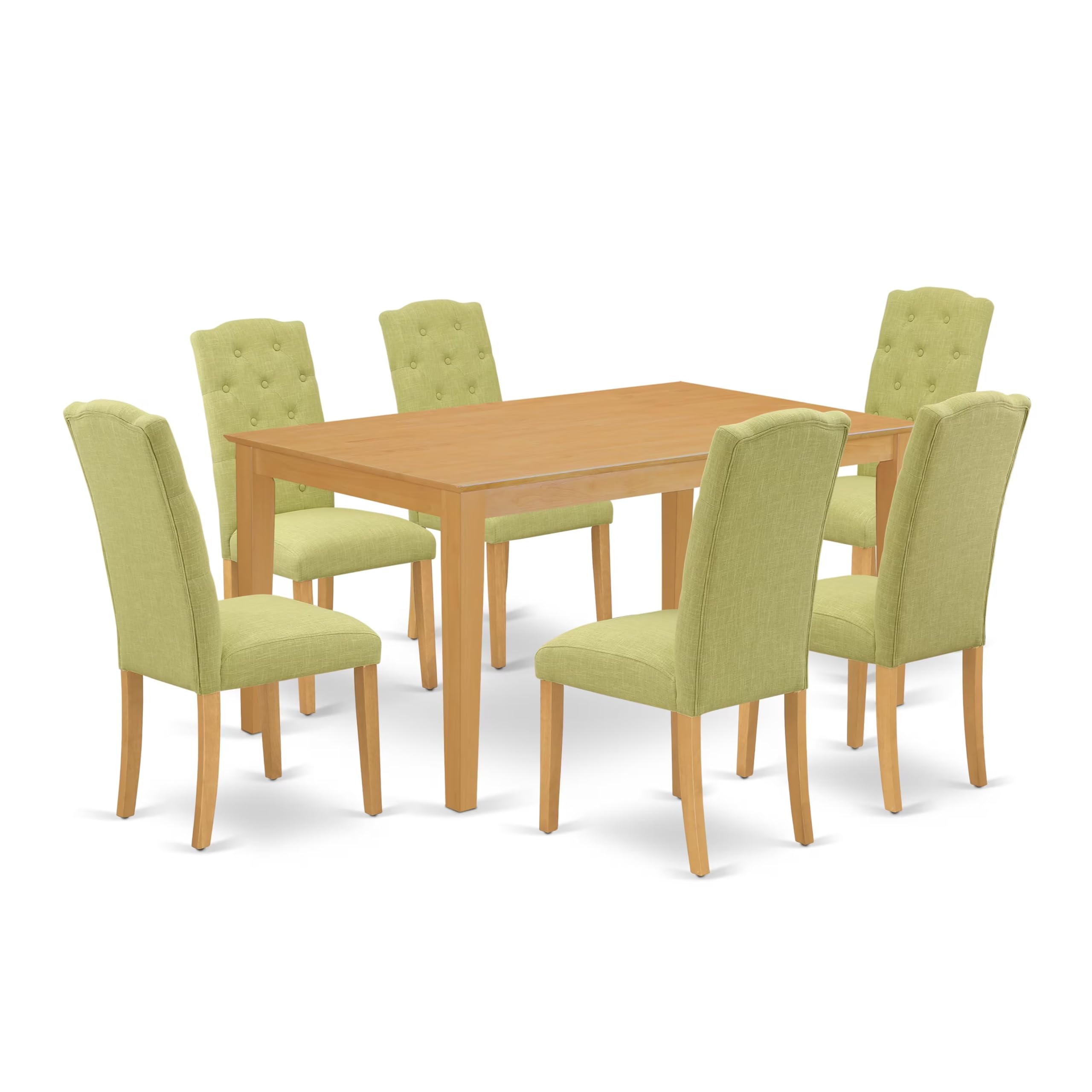 East West Furniture Cace7-Oak-07 7 Piece Dining Room Furniture Set Consist Of A Rectangle Dining Table And 6 Limelight Linen Fabric Upholstered Chairs, 36X60 Inch, Oak
