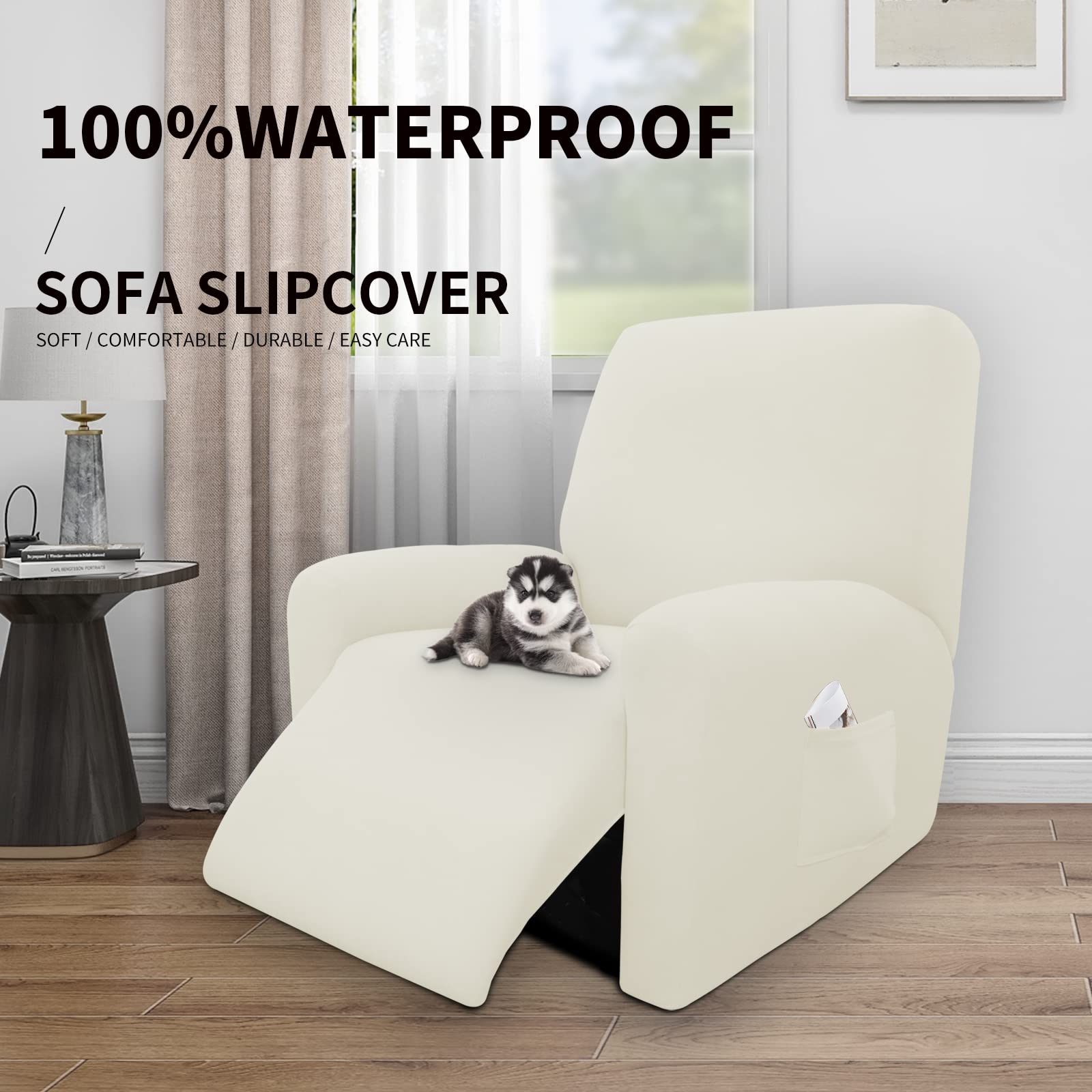 Easy-Going 4 Pieces 100% Dual Waterproof Recliner Cover Stretch Soft Couch Cover For Dogs, Sofa Slipcover For Recliner Couch Leakproof Furniture Protector For Kids, Pets Grayish Green