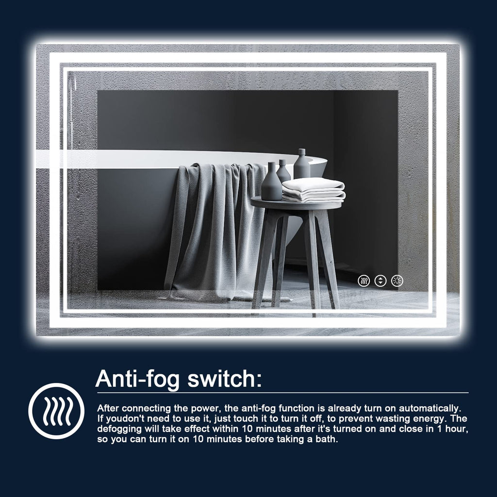 Istripmf 55 X 36 Inch Led Bathroom Mirror With Lights, Backlit And Front Lighted Bathroom Mirrors For Wall, Anti-Fog Dimmable Me