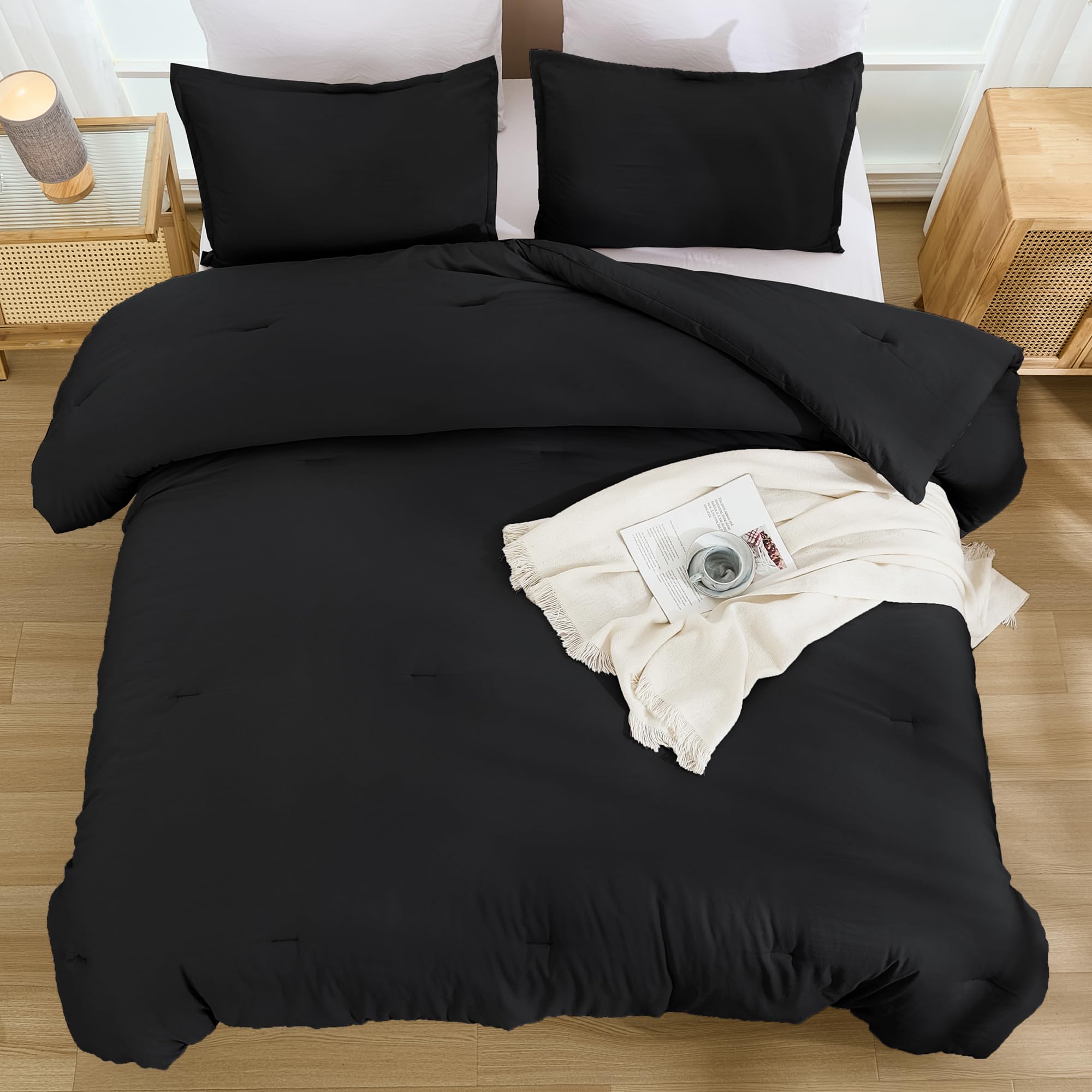 Andency Black Comforter King Size - 7 Pieces Bed In A Bag King Bedding Comforter Sets, Summer Plain Soft Lightweight Comforter With Fitted Sheets, Flat Sheets, Pillowcases & Shams
