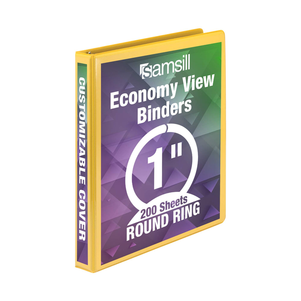 Samsill Economy 3 Ring Presentation View Binder, 1 Inch Round Ring, Yellow - Holds 200Sheets, Customizable Clear View Cover(1853