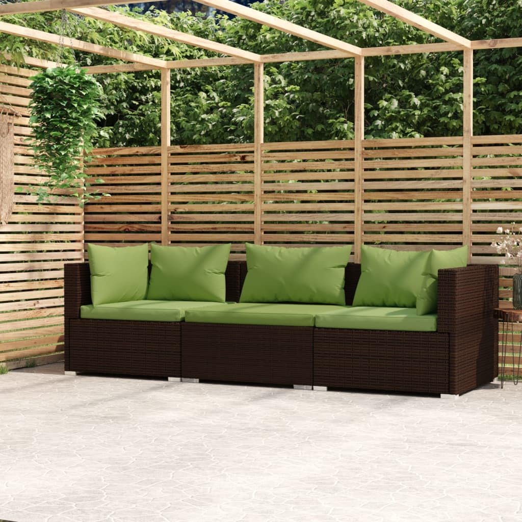 vidaXL Brown Patio Furniture - Green Cushion - 3 Seats