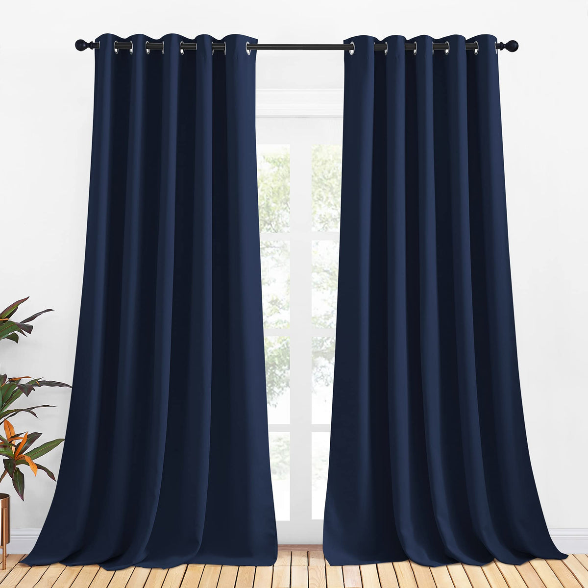 Nicetown Blackout Curtain Panels, Window Treatment Energy Saving Thermal Insulated Solid Grommet Blackout Drapes/Draperies (Navy