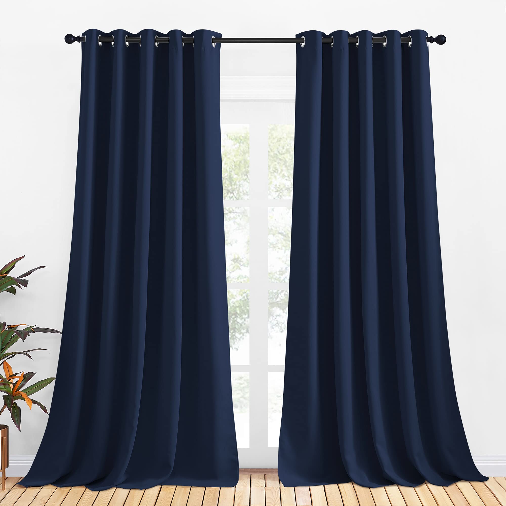Nicetown Blackout Curtain Panels, Window Treatment Energy Saving Thermal Insulated Solid Grommet Blackout Drapes/Draperies (Navy