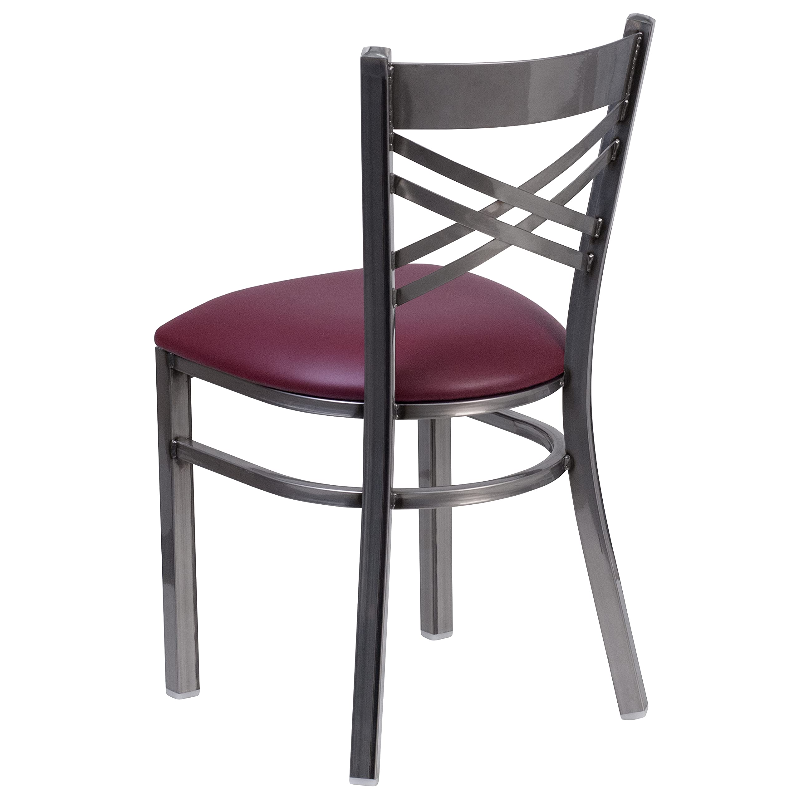 Flash Furniture Hercules Series Clear Coated ''X'' Back Metal Restaurant Chair - Burgundy Vinyl Seat