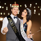 Saintrygo Prom King And Prom Queen 80S Party Favors Crowns Tiara Sash Shiny Satin Adults Cosplay 2024 Grad Crown Sash(4 Pcs, Vin