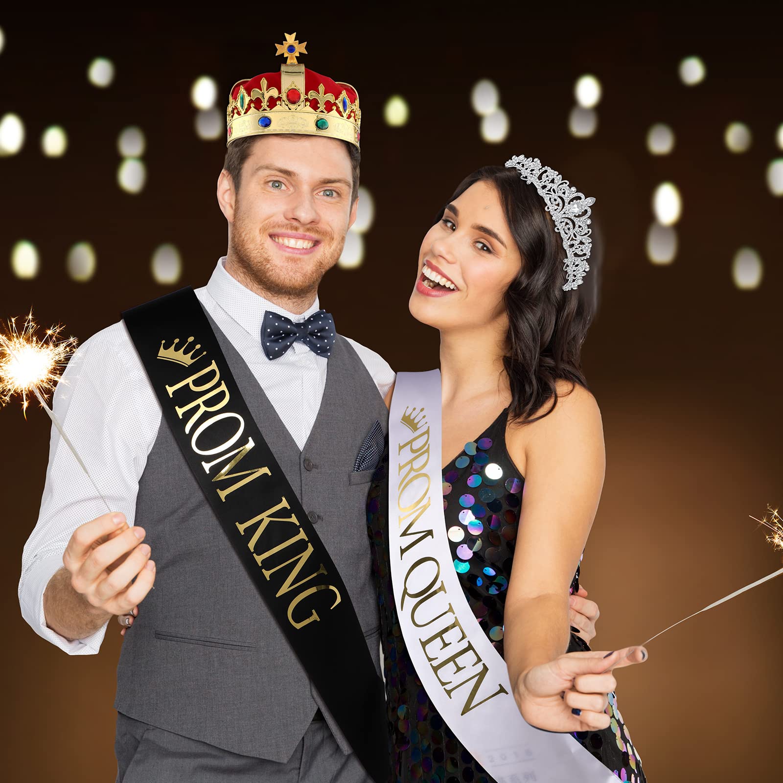 Saintrygo Prom King And Prom Queen 80S Party Favors Crowns Tiara Sash Shiny Satin Adults Cosplay 2024 Grad Crown Sash(4 Pcs, Vin