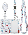 Uniclife Fashionable Sliding Badge Holder Cruise Pattern Plastic Case With Retractable Badge Reel Carabiner Clip & Detachable La